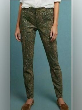 Cadet Slim Utility Olive Multicolor Aztec Hipster Boho Utility Skinny Pants 27T